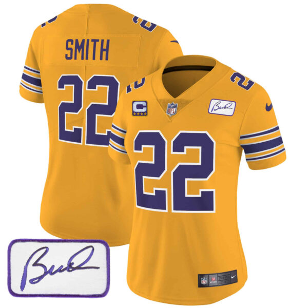 Women’s Vikings Bud Grant Patch Classic Limited Jersey – All Stitched – Gold – Harrison Smith