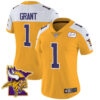 Women’s Vikings Bud Grant Patch Classic Limited Jersey V5 – All Stitched – Gold Alternate – Bud Grant