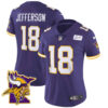 Women’s Vikings Bud Grant Patch Classic Limited Jersey V5 – All Stitched – Purple – Justin Jefferson