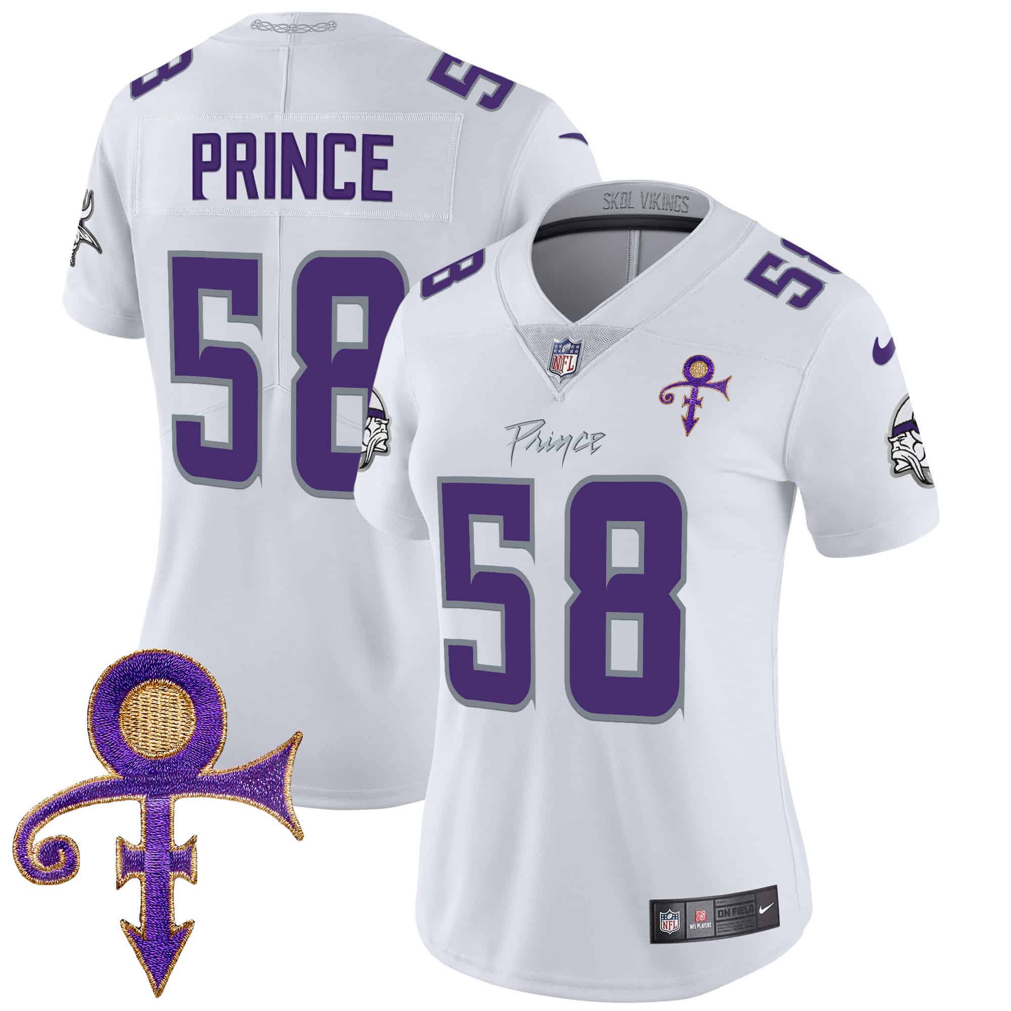 Women’s Minnesota Vikings 2024 Prince Vapor Limited Jersey – All Stitched – White Limited – Prince 1958