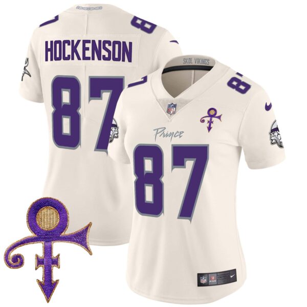 Women’s Minnesota Vikings 2024 Prince Vapor Limited Jersey – All Stitched – Cream – T.J. Hockenson