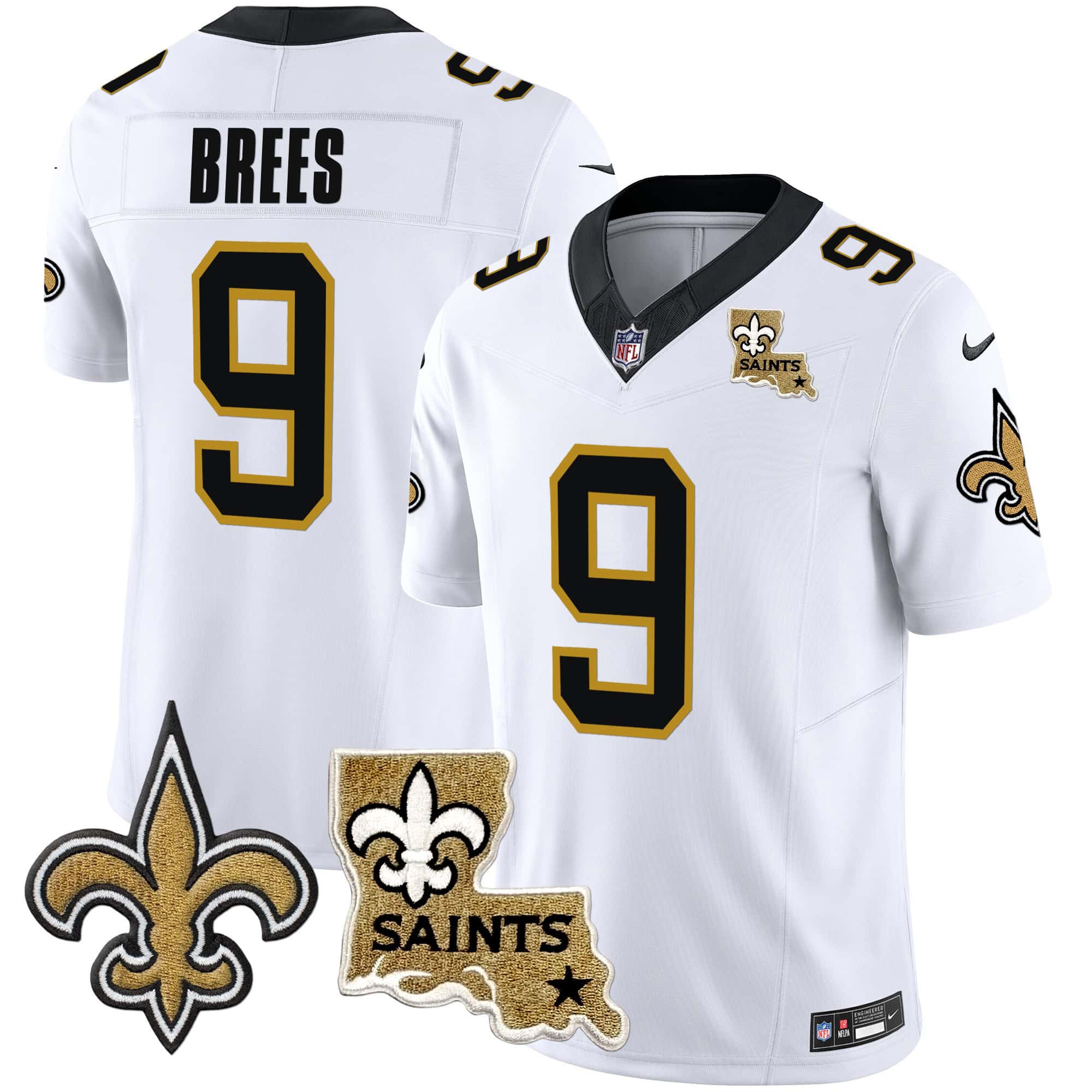 Men’s Saints Vapor Limited Jersey – New Orleans Patch – All Stitched – White – Drew Brees