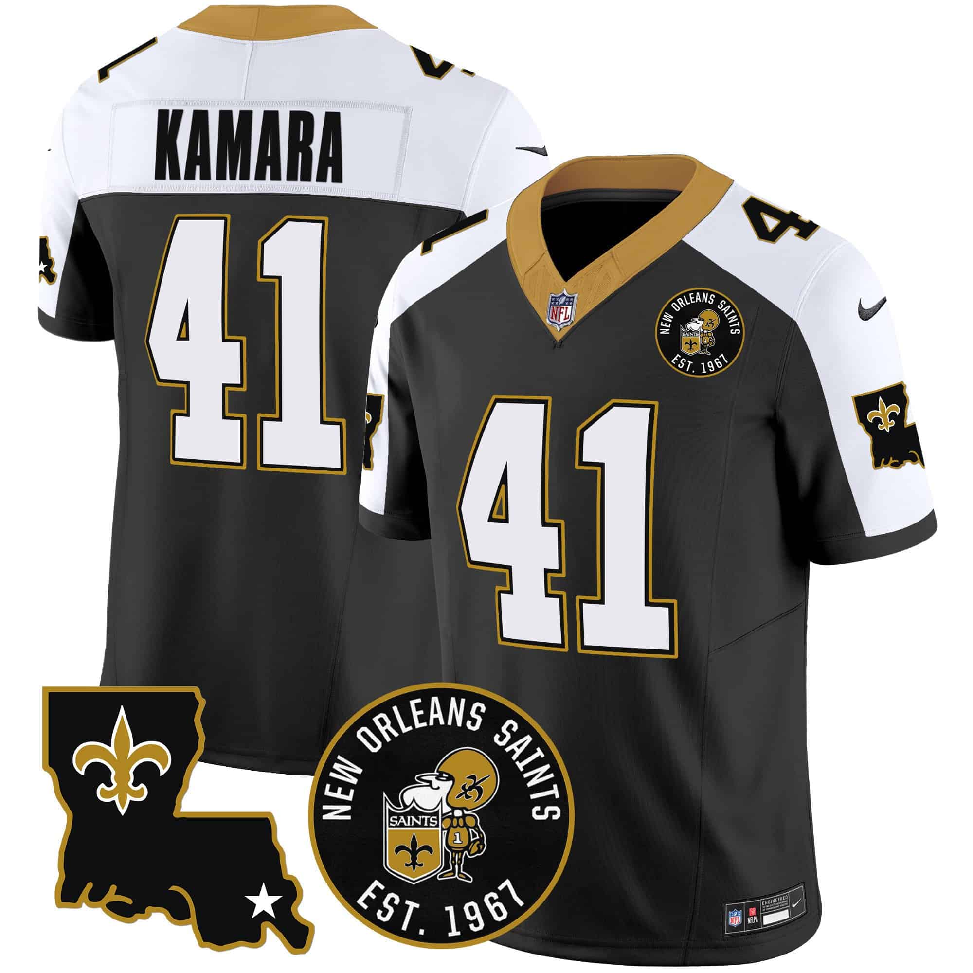 Men’s Saints EST. 1967 Patch Vapor Jersey – All Stitched – Alternate – Alvin Kamara