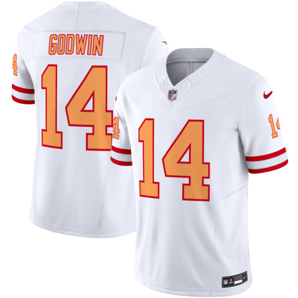 Men’s Tampa Bay Buccaneers Throwback Vapor Limited Jersey V2 – All Stitched – White – Chris Godwin