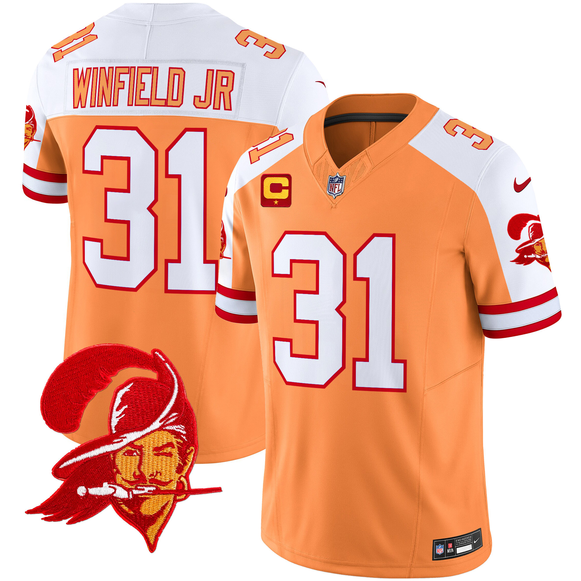 Men’s Tampa Bay Buccaneers Throwback Vapor Limited Jersey V2 – All Stitched – Creamsicle Alternate – Antoine Winfield Jr.