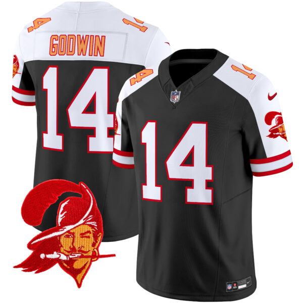 Men’s Tampa Bay Buccaneers Throwback Vapor Limited Jersey V2 – All Stitched – Black Alternate – Chris Godwin