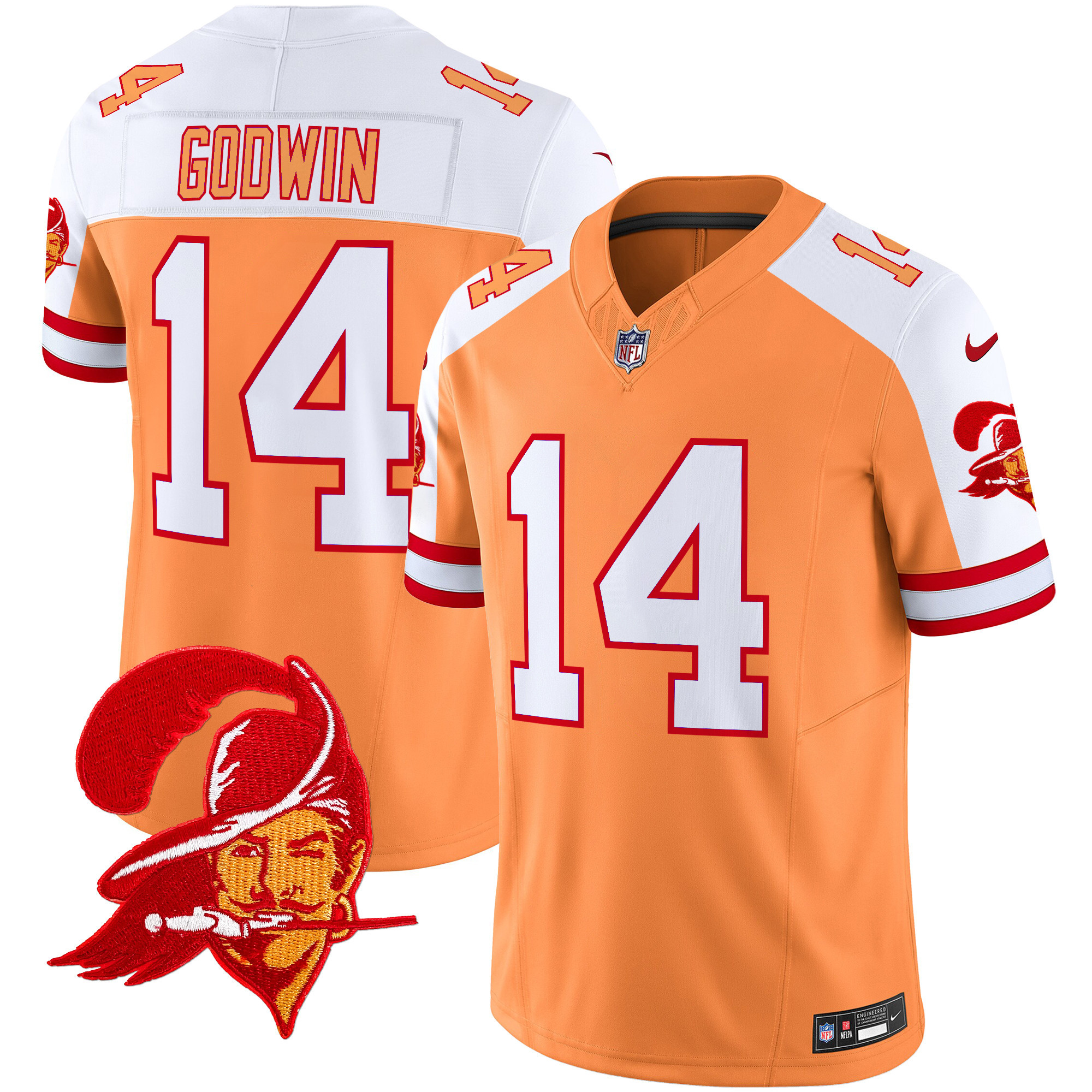 Men’s Tampa Bay Buccaneers Throwback Vapor Limited Jersey V2 – All Stitched – Creamsicle Alternate – Chris Godwin