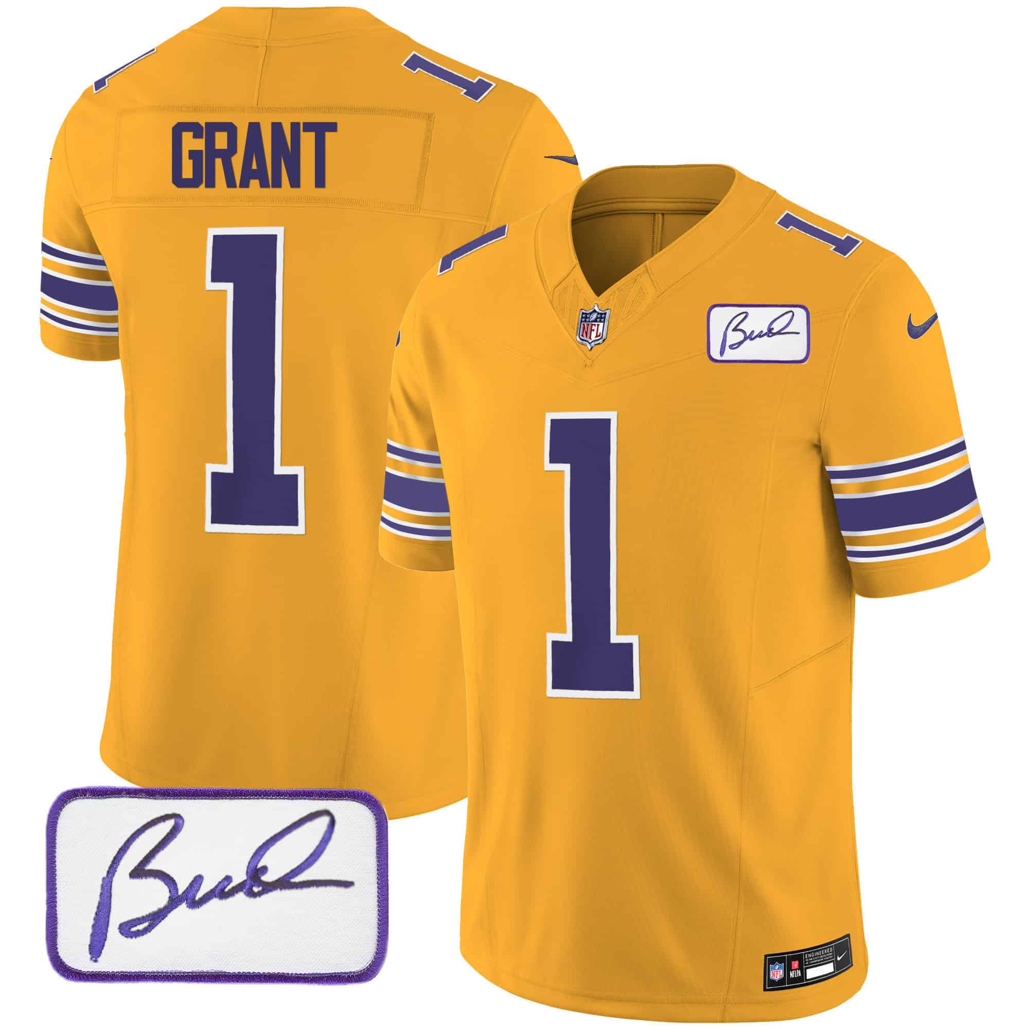 Men’s Vikings Bud Grant Patch Classic Limited Jersey – All Stitched – Gold – Bud Grant