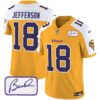 Men’s Vikings Bud Grant Patch Classic Limited Jersey V6 – All Stitched – Gold Alternate – Justin Jefferson