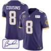 Men’s Vikings Bud Grant Patch Classic Limited Jersey V4 – All Stitched – Purple – Kirk Cousins