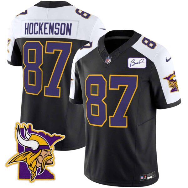 Men’s Vikings Bud Grant Patch Classic Limited Jersey V5 – All Stitched – Black Alternate – T.J. Hockenson