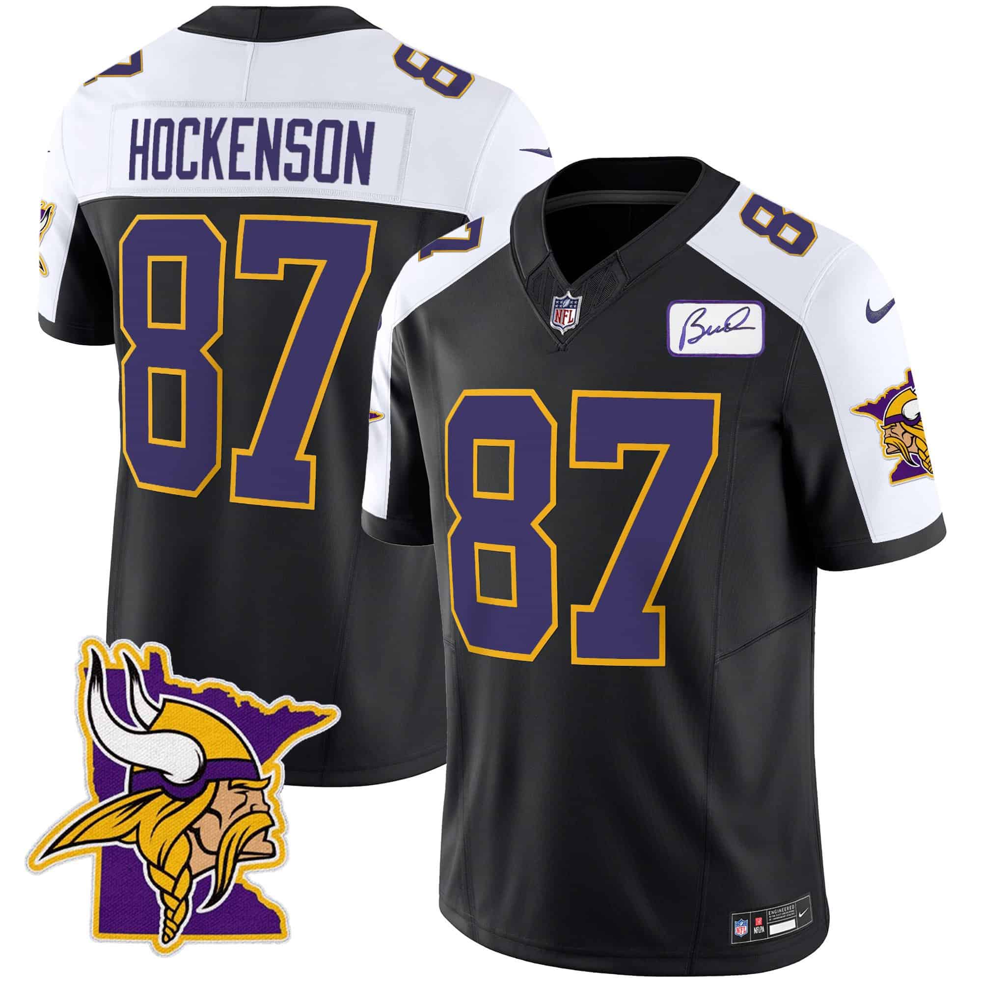 Men’s Vikings Bud Grant Patch Classic Limited Jersey V5 – All Stitched – Black Alternate – T.J. Hockenson