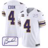 Men’s Vikings Bud Grant Patch Classic Limited Jersey – All Stitched – White – Dalvin Cook