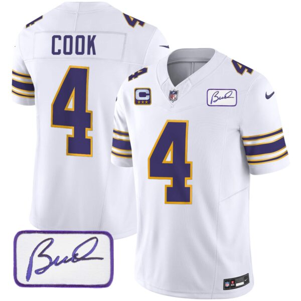 Men’s Vikings Bud Grant Patch Classic Limited Jersey – All Stitched – White – Dalvin Cook
