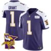 Men’s Vikings Bud Grant Patch Classic Limited Jersey V5 – All Stitched – Purple Alternate – Bud Grant