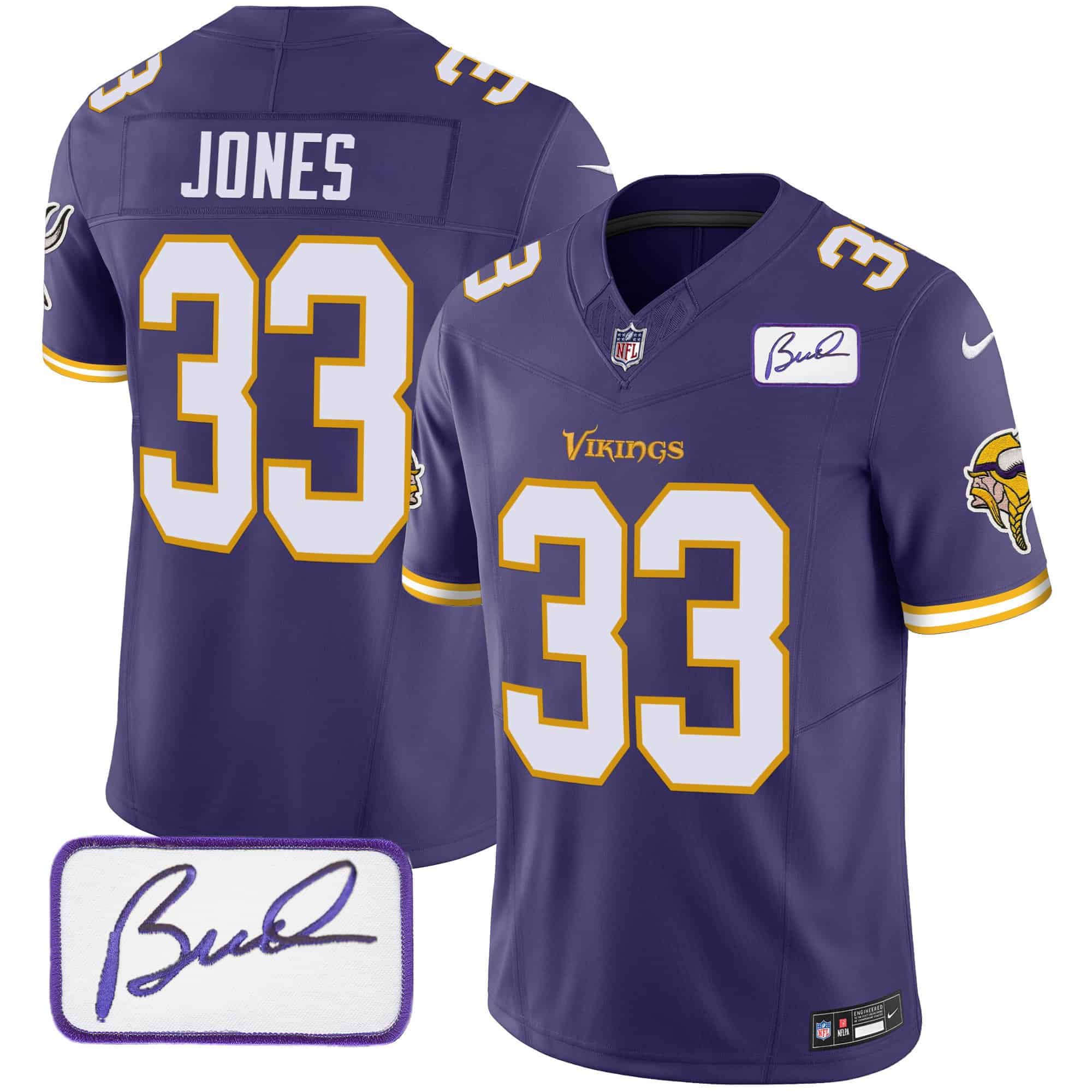 Men’s Vikings Bud Grant Patch Classic Limited Jersey V6 – All Stitched – Purple – Aaron Jones