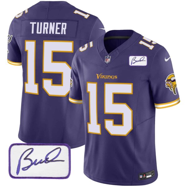 Men’s Vikings Bud Grant Patch Classic Limited Jersey V6 – All Stitched – Purple – Dallas Turner