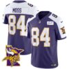 Men’s Vikings Bud Grant Patch Classic Limited Jersey V5 – All Stitched – Purple Alternate – Randy Moss