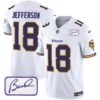 Men’s Vikings Bud Grant Patch Classic Limited Jersey V6 – All Stitched – White – Justin Jefferson
