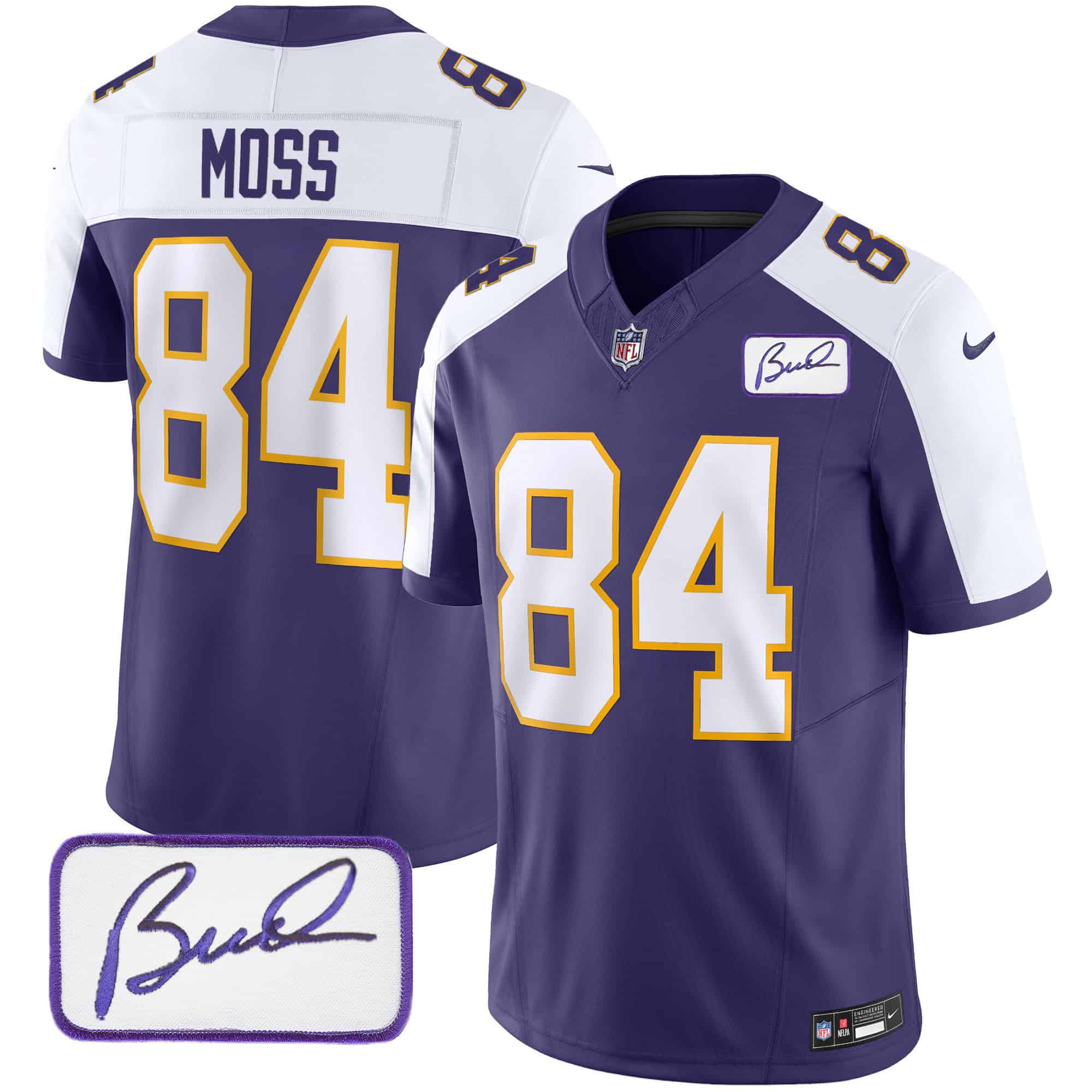 Men’s Vikings Bud Grant Patch Classic Limited Jersey – All Stitched – Alternate – Randy Moss