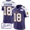 Men’s Vikings Bud Grant Patch Classic Limited Jersey V6 – All Stitched – Purple Alternate – Justin Jefferson