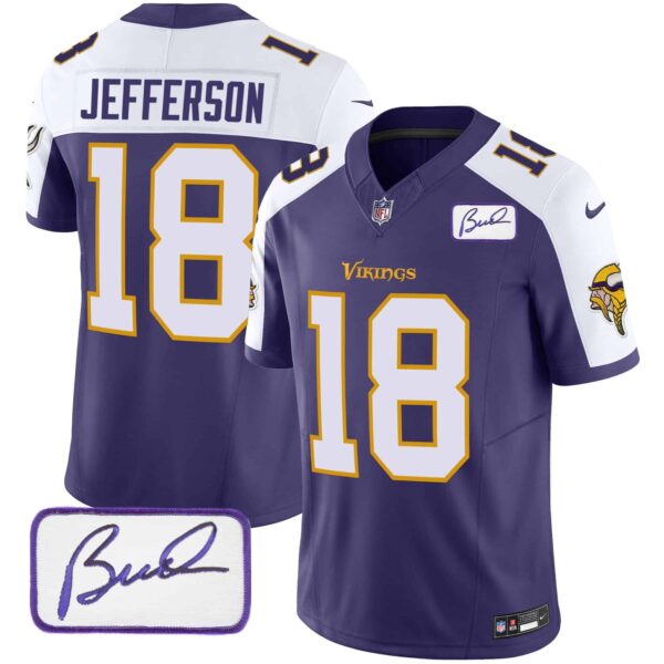 Men’s Vikings Bud Grant Patch Classic Limited Jersey V6 – All Stitched – Purple Alternate – Justin Jefferson