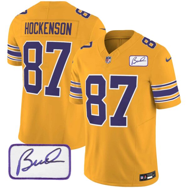 Men’s Vikings Bud Grant Patch Classic Limited Jersey – All Stitched – Gold – T.J. Hockenson
