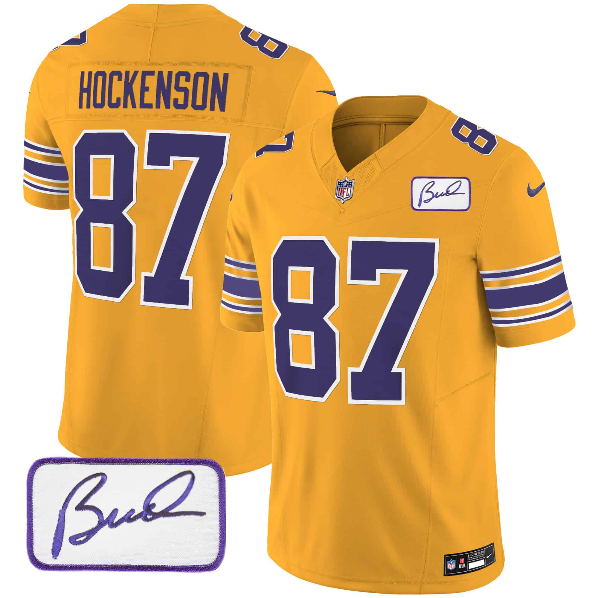 Men’s Vikings Bud Grant Patch Classic Limited Jersey – All Stitched – Gold – T.J. Hockenson