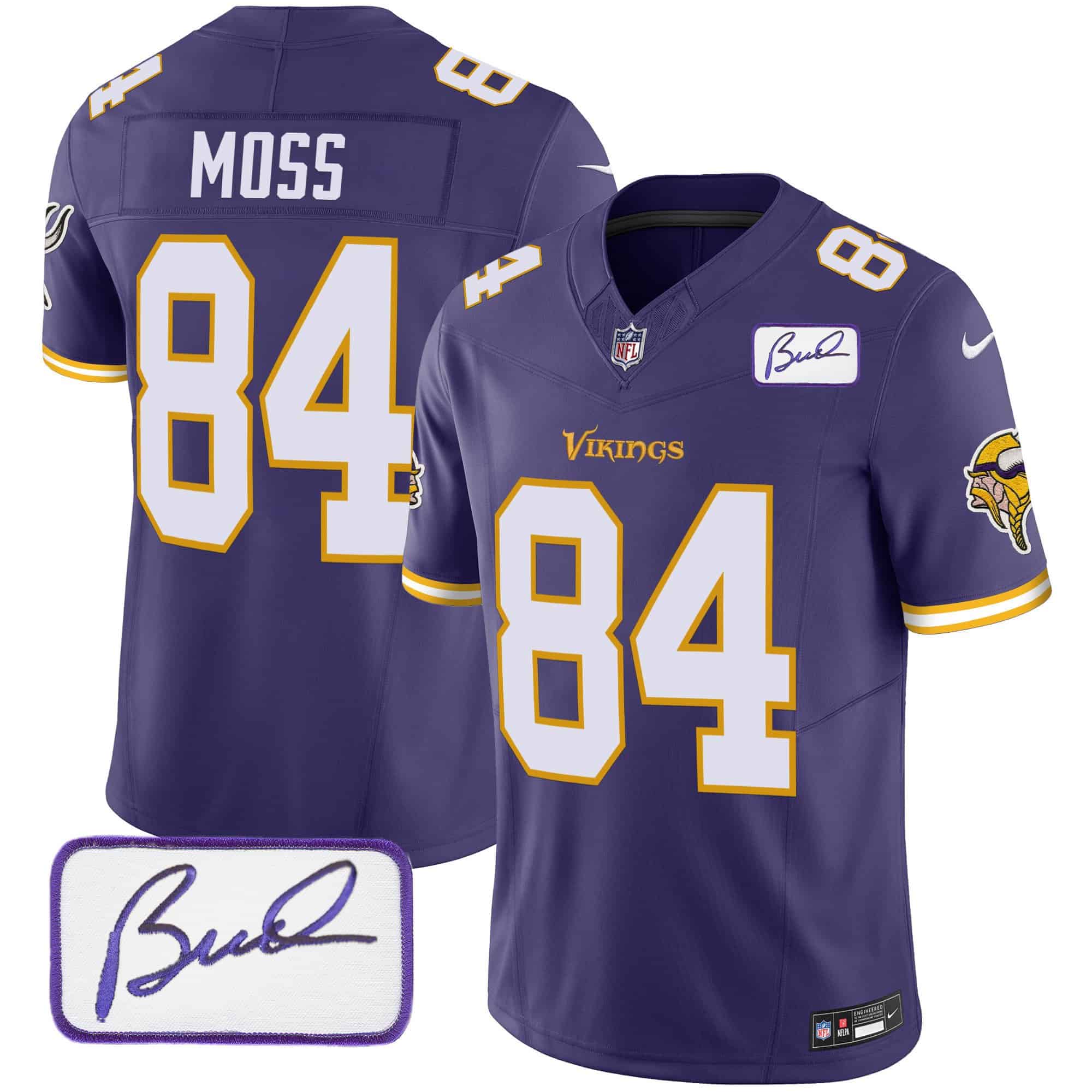 Men’s Vikings Bud Grant Patch Classic Limited Jersey V6 – All Stitched – Purple – Randy Moss