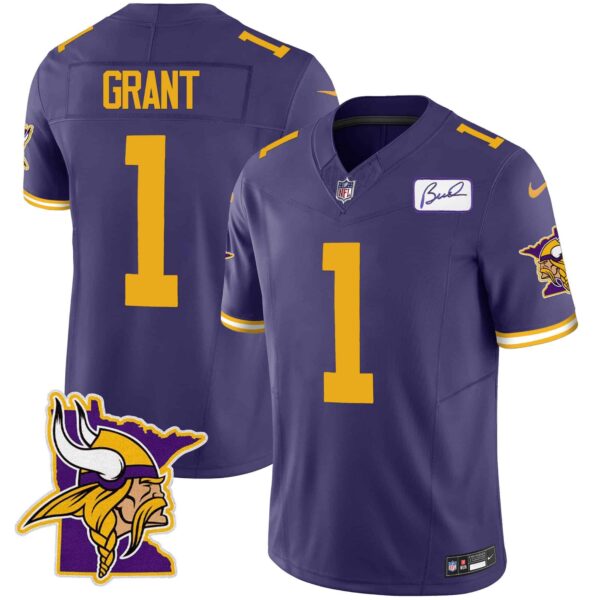 Men’s Vikings Bud Grant Patch Classic Limited Jersey V5 – All Stitched – Color Rush – Bud Grant