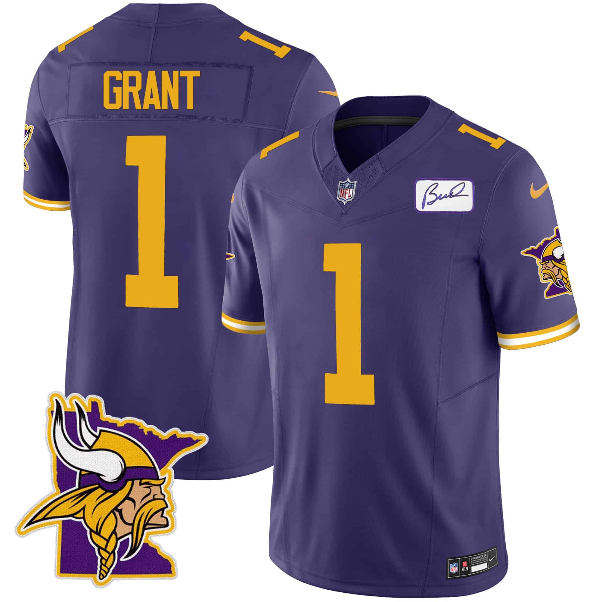 Men’s Vikings Bud Grant Patch Classic Limited Jersey V5 – All Stitched – Color Rush – Bud Grant