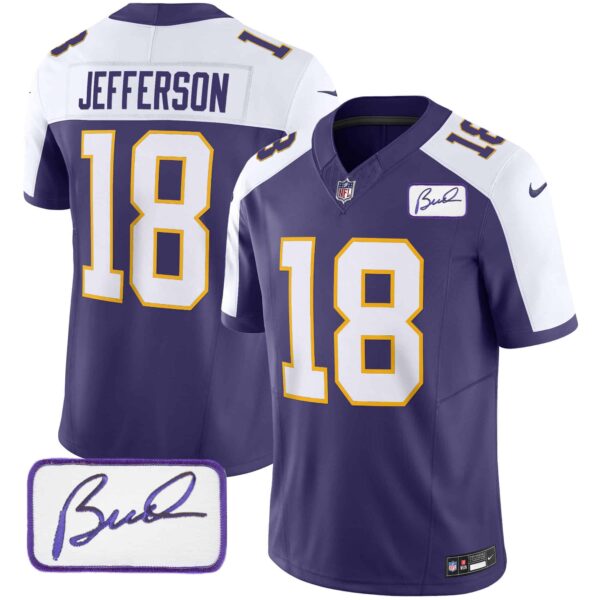 Men’s Vikings Bud Grant Patch Classic Limited Jersey – All Stitched – Alternate – Justin Jefferson