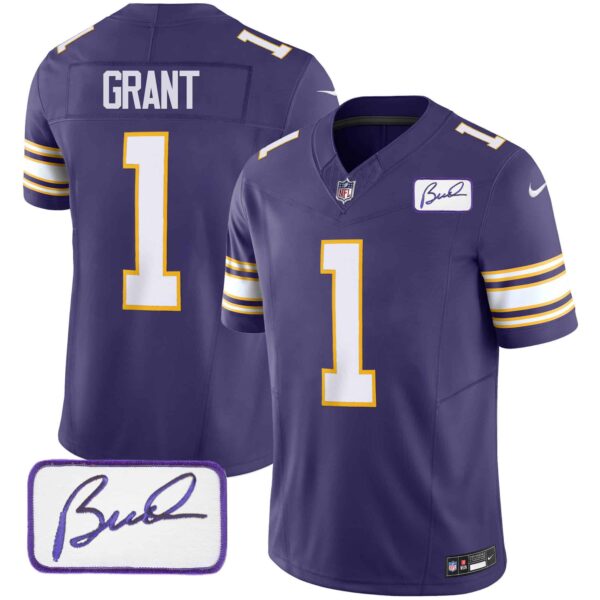 Men’s Vikings Bud Grant Patch Classic Limited Jersey – All Stitched – Purple – Bud Grant