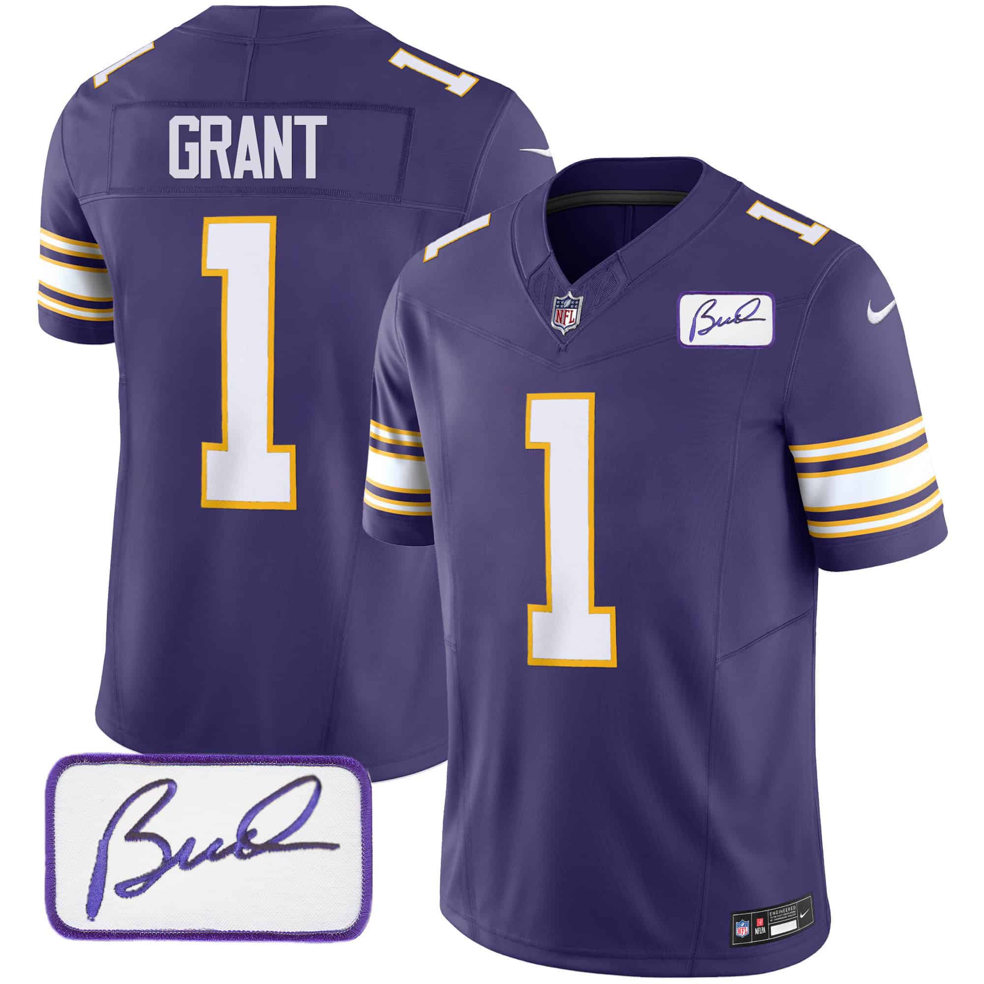 Men’s Vikings Bud Grant Patch Classic Limited Jersey – All Stitched – Purple – Bud Grant