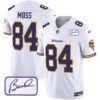 Men’s Vikings Bud Grant Patch Classic Limited Jersey V6 – All Stitched – White – Randy Moss