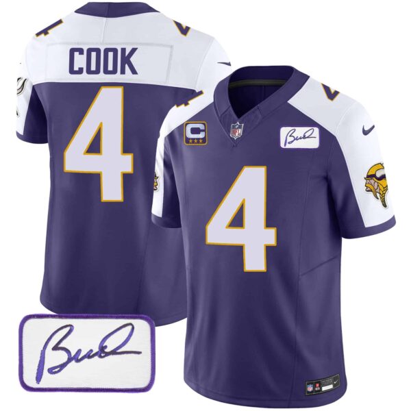 Men’s Vikings Bud Grant Patch Classic Limited Jersey V4 – All Stitched – Purple Alternate – Dalvin Cook