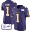 Men’s Vikings Bud Grant Patch Classic Limited Jersey V6 – All Stitched – Purple – Bud Grant
