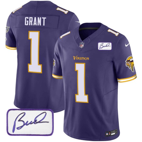 Men’s Vikings Bud Grant Patch Classic Limited Jersey V6 – All Stitched – Purple – Bud Grant