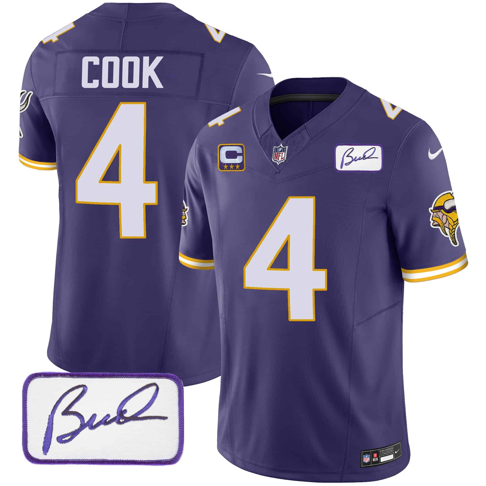 Men’s Vikings Bud Grant Patch Classic Limited Jersey V4 – All Stitched – Purple – Dalvin Cook