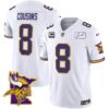 Men’s Vikings Bud Grant Patch Classic Limited Jersey V5 – All Stitched – White – Kirk Cousins