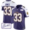 Men’s Vikings Bud Grant Patch Classic Limited Jersey V6 – All Stitched – Purple Alternate – Aaron Jones