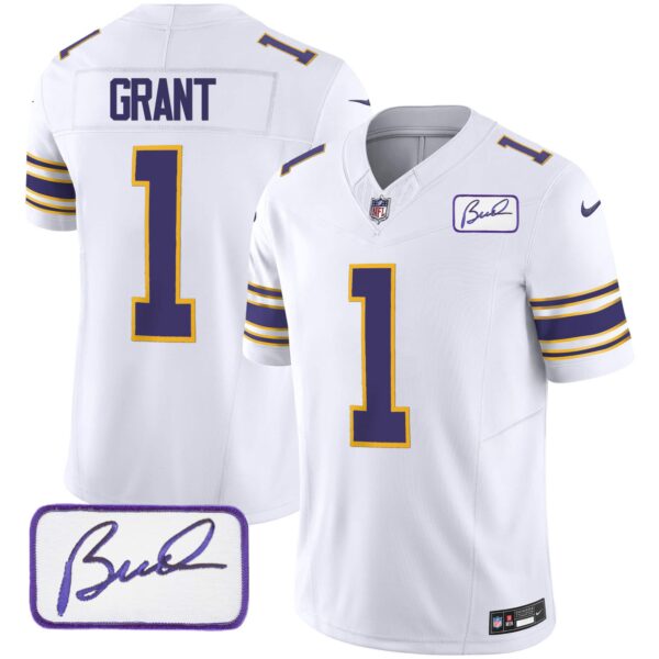 Men’s Vikings Bud Grant Patch Classic Limited Jersey – All Stitched – White – Bud Grant