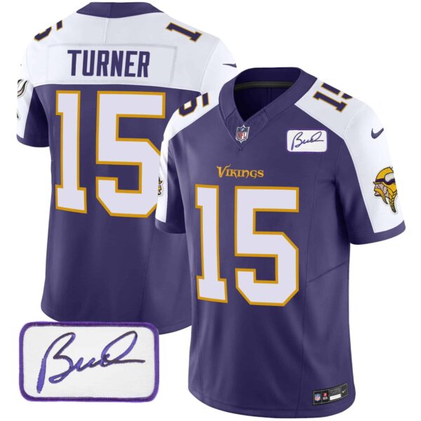 Men’s Vikings Bud Grant Patch Classic Limited Jersey V6 – All Stitched – Purple Alternate – Dallas Turner