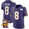 Men’s Vikings Bud Grant Patch Classic Limited Jersey V5 – All Stitched – Purple – Kirk Cousins