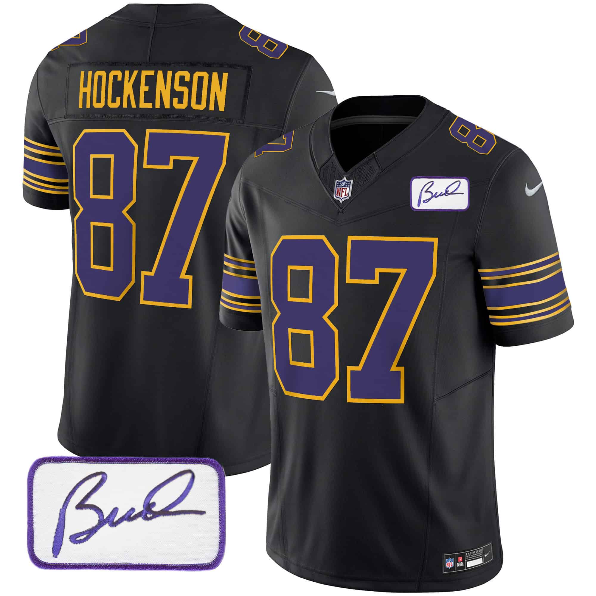 Men’s Vikings Bud Grant Patch Classic Limited Jersey – All Stitched – Black – T.J. Hockenson