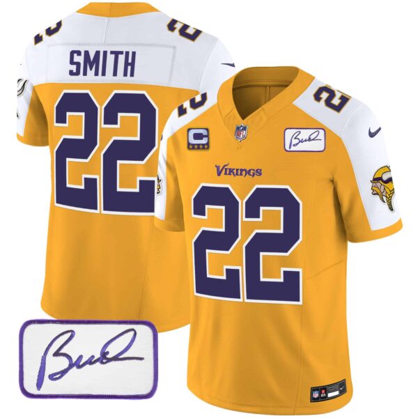 Men’s Vikings Bud Grant Patch Classic Limited Jersey V6 – All Stitched – Gold Alternate – Harrison Smith