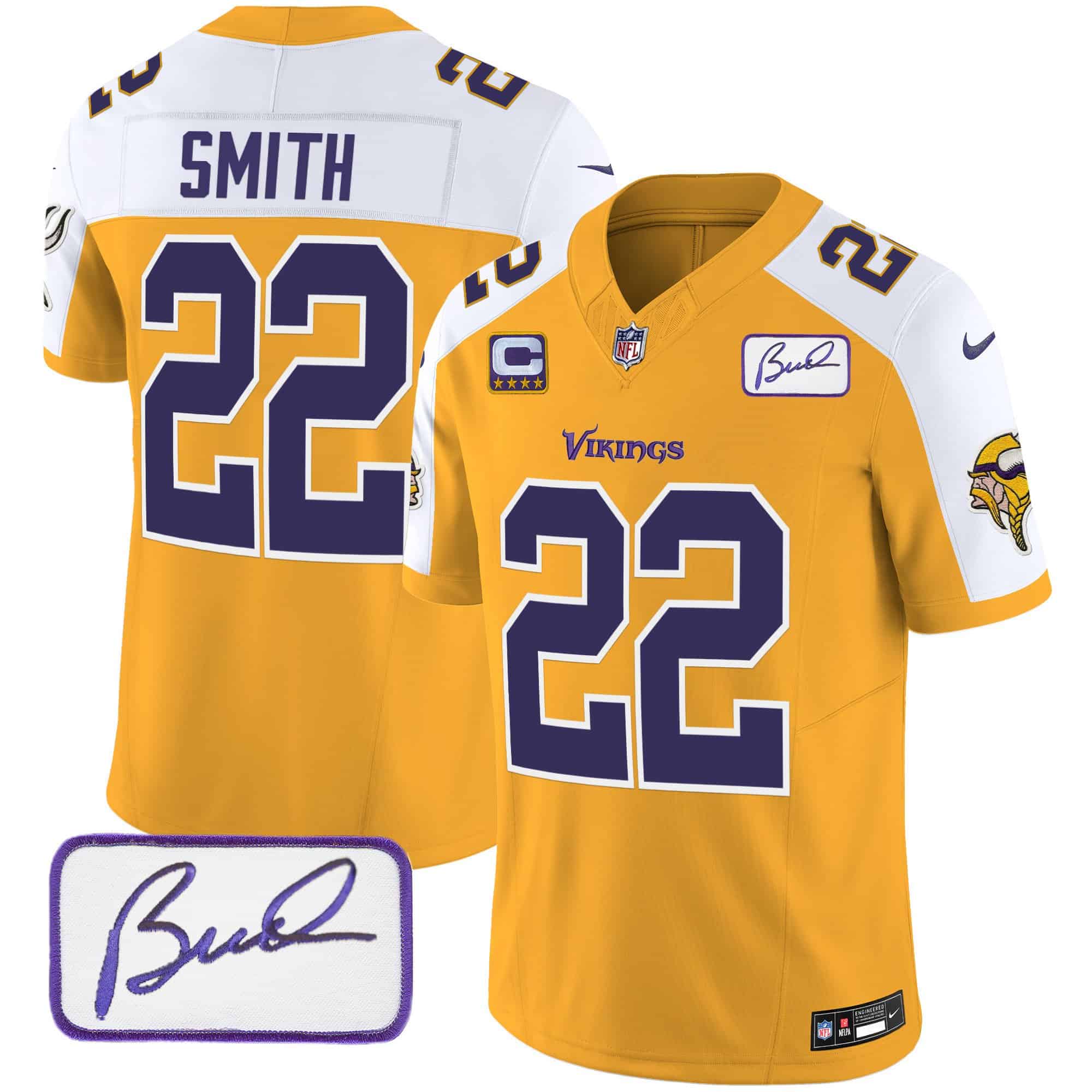 Men’s Vikings Bud Grant Patch Classic Limited Jersey V6 – All Stitched – Gold Alternate – Harrison Smith