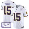 Men’s Vikings Bud Grant Patch Classic Limited Jersey V6 – All Stitched – White – Dallas Turner