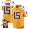 Men’s Vikings Bud Grant Patch Classic Limited Jersey V5 – All Stitched – Gold Alternate – Joshua Dobbs