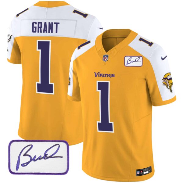 Men’s Vikings Bud Grant Patch Classic Limited Jersey V6 – All Stitched – Gold Alternate – Bud Grant